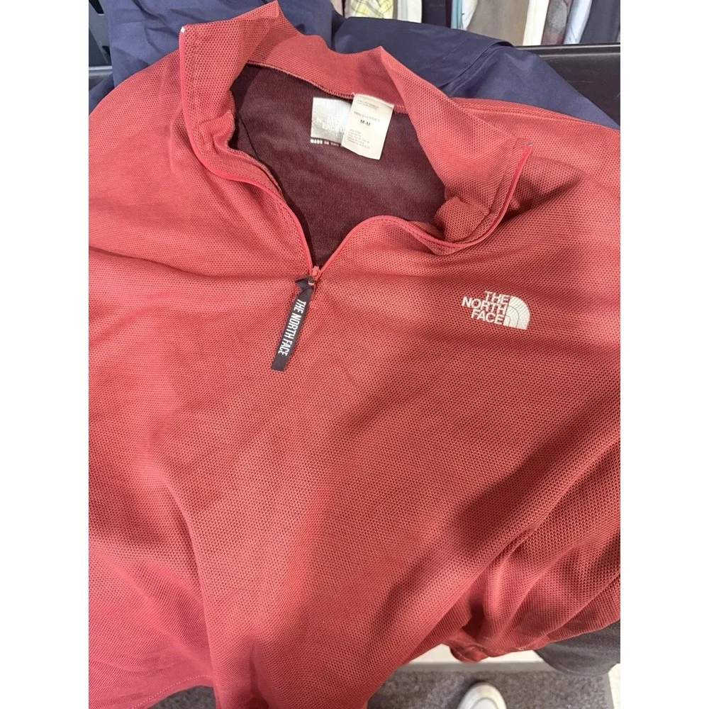 VINTAGE The North Face M Orange Red Baselayer 1/4 Zip Made in‎ USA Polartec